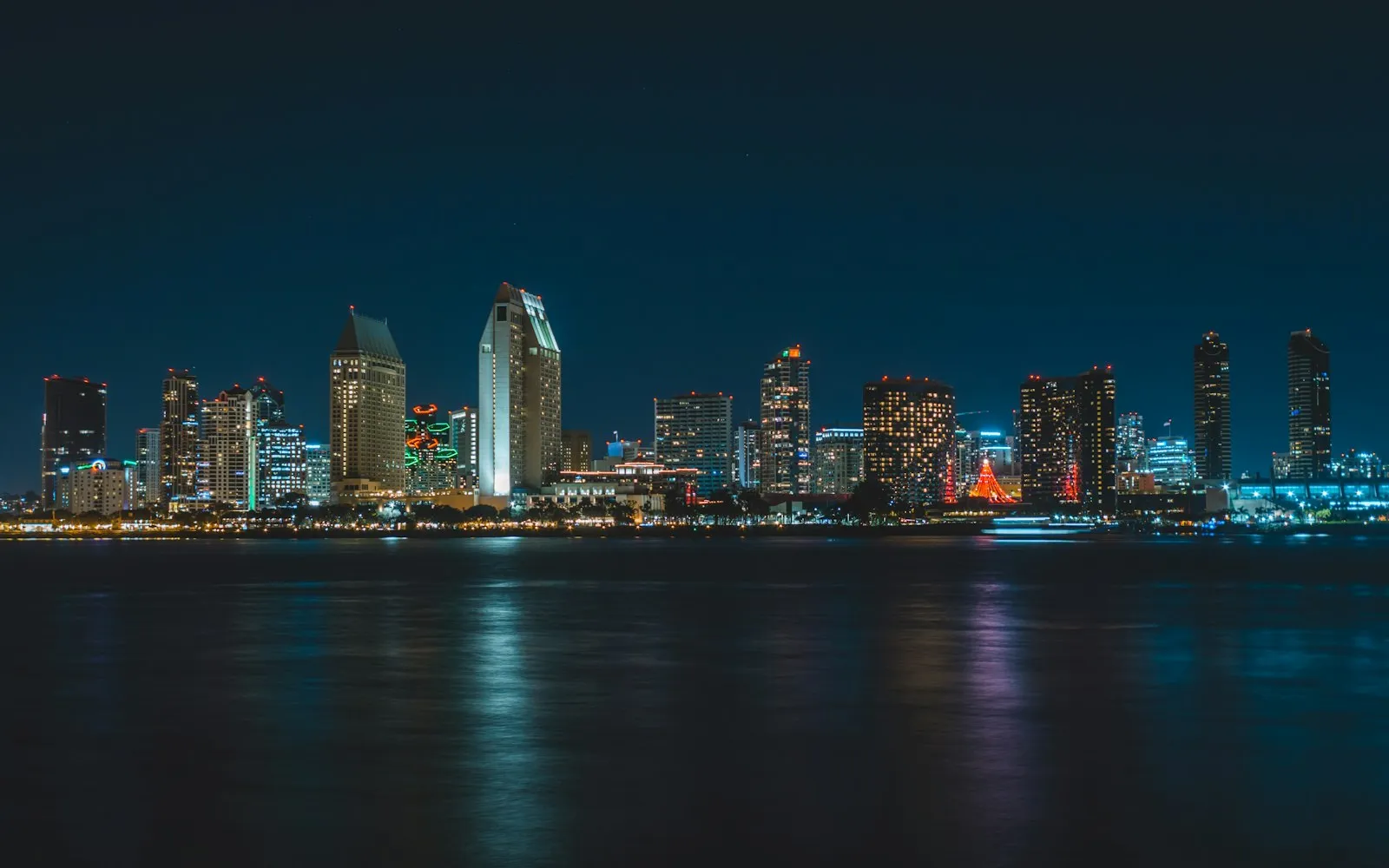 San Diego skyline at night across the bay